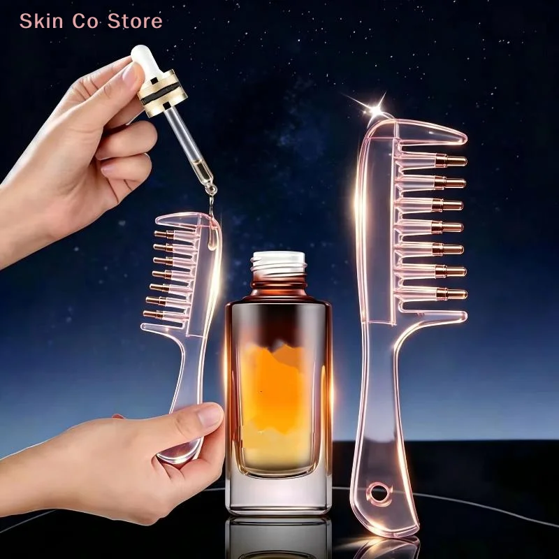 [CO]1Pcs Unisex Transparent Essential Oil Applicator Massage Comb With Built-In Liquid Reservoir Rolling Metal Teeth[CO]