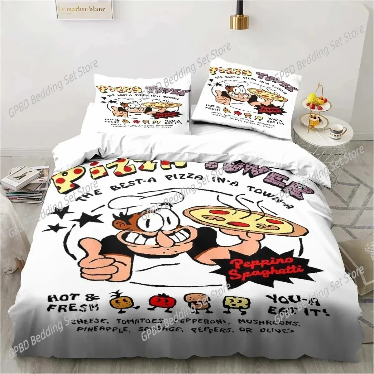 Pizza Tower Classic Pixel Style Game Bedding Set Duvet Cover Bed Set Quilt Cover Pillowcase Comforter king Queen Size Boys Adult