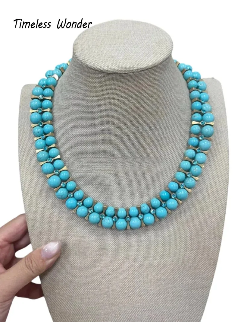 

Timeless Wonder Retro Geo Stone Beaded Pave Necklaces for Women Designer Jewelry Goth Runway Top Trendy Luxury Rare 4445