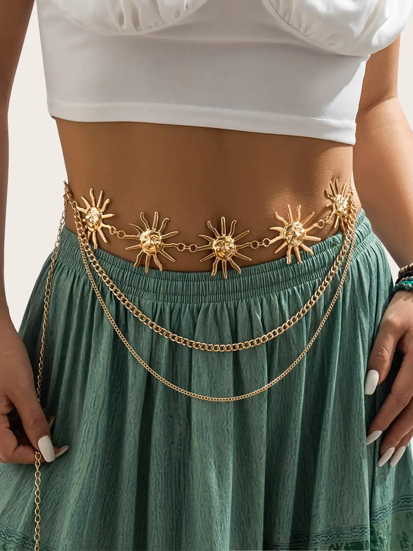 Women Sun decoration layer vintage chain belt, dress decoration, 1