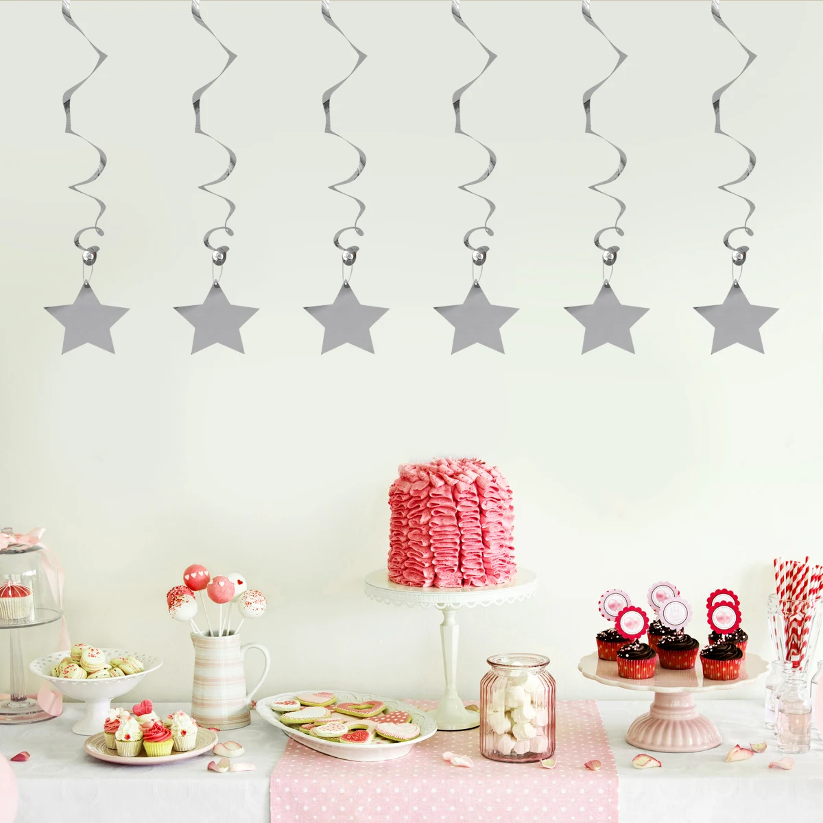 

6Pcs Plastic Swirl Hanging Decorations Pentagram Shaped Spiral Ornaments for Ceiling Window Doorway Party Backdrop Indoor