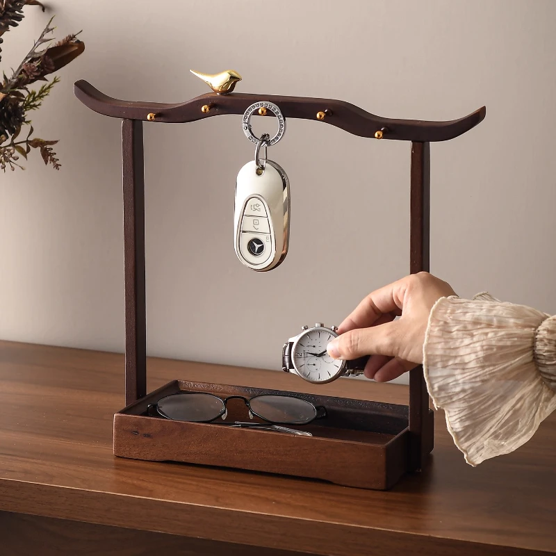 Middle Ancient Style Walnut Wood Entrance Door Key Storage Rack Storage Decoration Living Room Home Decor