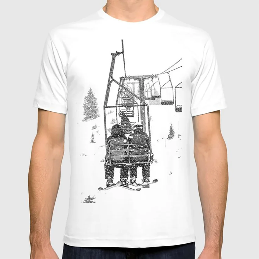 

YM Snow Lift Ski Chair Lift Colorado Mountains Black And White Snowboarding Vibes Photography T Shirt Vintage Pictures