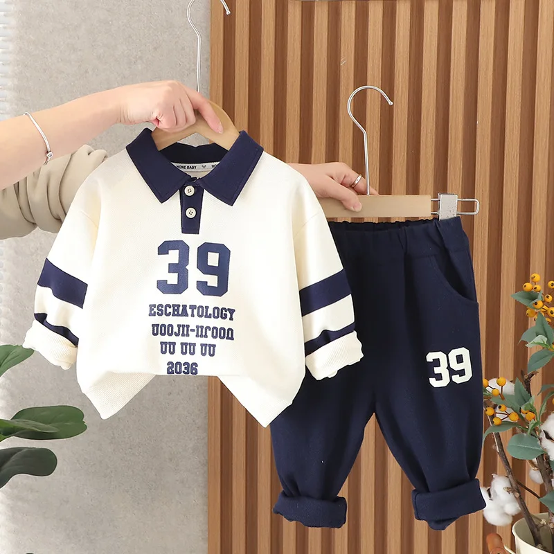 

Spring Autumn Baby Girl Clothes Kids Boys Lapel Sweatershirts and Pants Set Letter Pattern Top Bottom 2piece Outfits Tracksuits