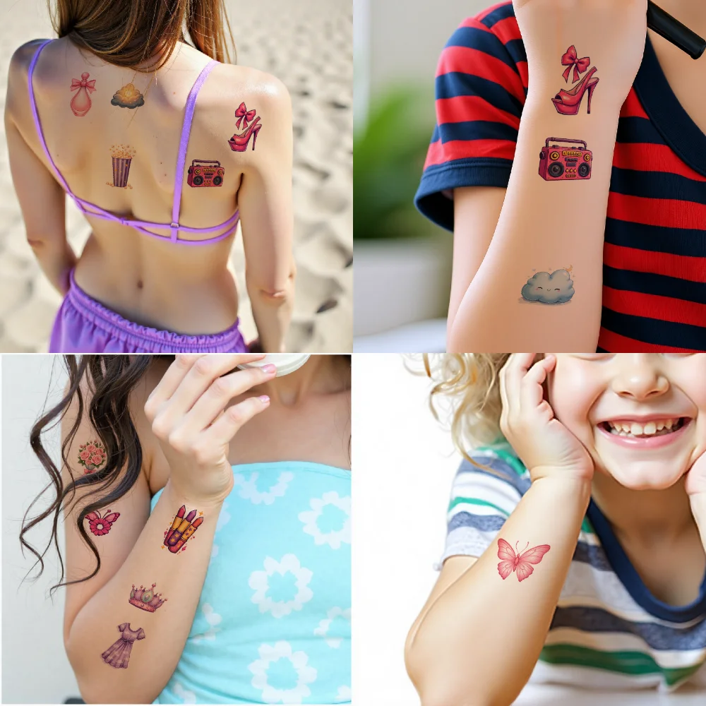 54 قطعة الوشم المؤقت القمر الكرتون تيدي بير البومة مقاوم للماء طويلة الأمد ملصقات الجسم على مدار الساعة للأطفال الأولاد الكتفين