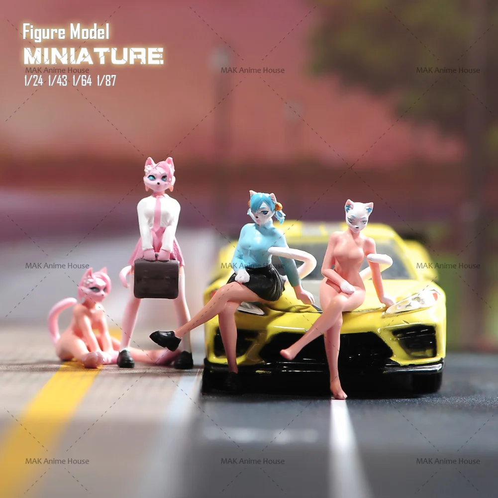 3D 인쇄 미니어처 1/87 1/64 1/43 1/24 모피 고양이 소녀 그림 디오라마 거리 장면 입상 디스플레이 모델 자동차 차량