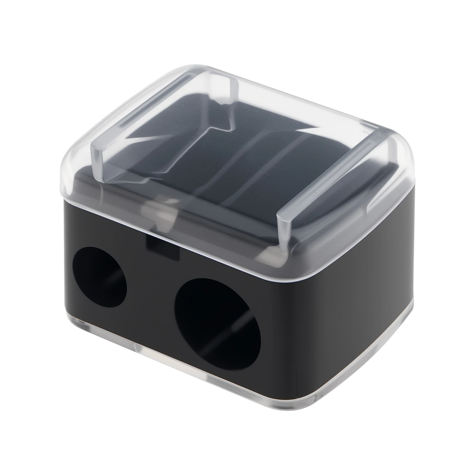 

Black Portable Dual Holes Pencil Sharpener for Children Student Kids Supplies Manual Pencil Sharpener Woodworking Tool