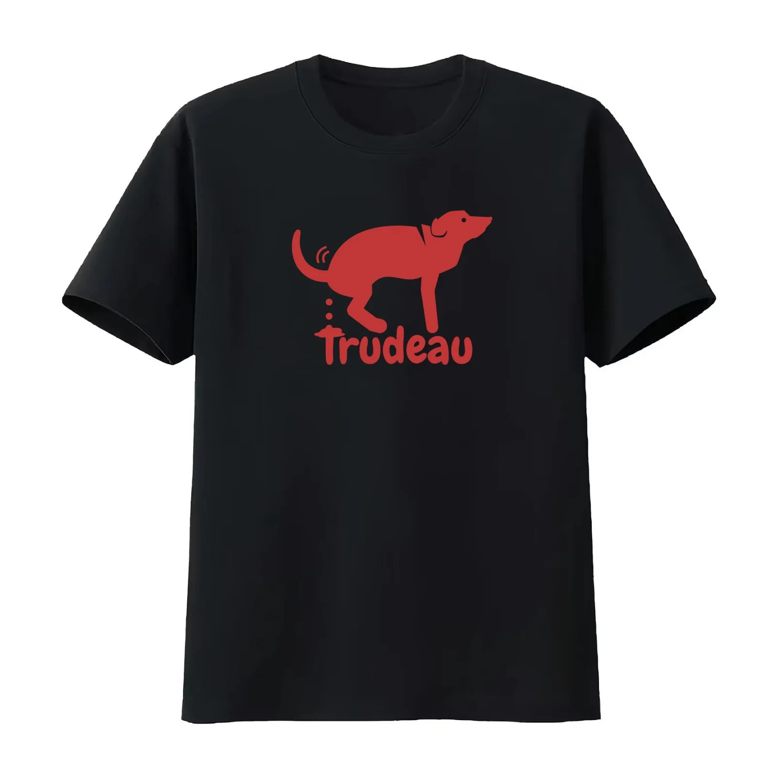 Trudeau Dog Pooping 6 Red Logo T-Shirt Summer Casual Cotton Tee Oversized Streetwear Tops Vintage Graphic Print 100% Cotton