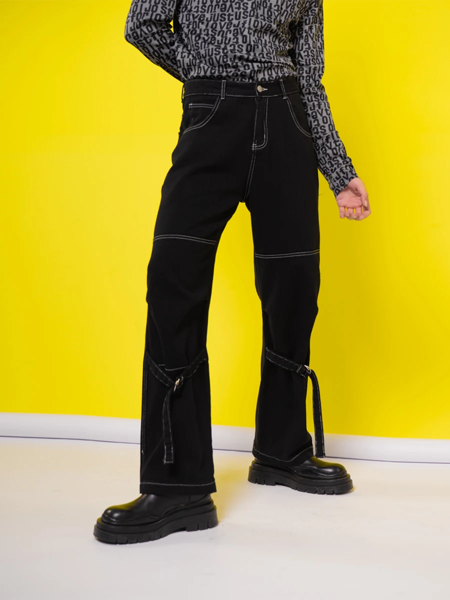 

Citylaziestplayer Men's Workwear Jeans Straight Leg Loose Fit mid Waist Zipper Design Casual Japanese Style Denim Cotton 100%