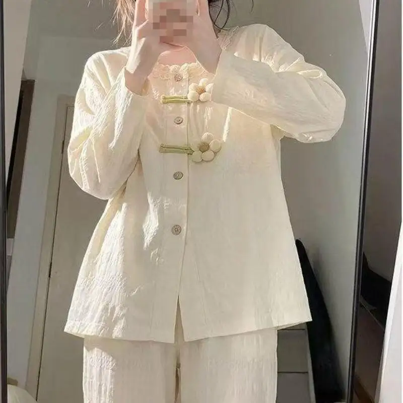 Women's Spring Autumn New Long Sleeve Long Pants Home Clothe Set Student Cute Style Small Flower Pajama Women Soft Two Piece Set