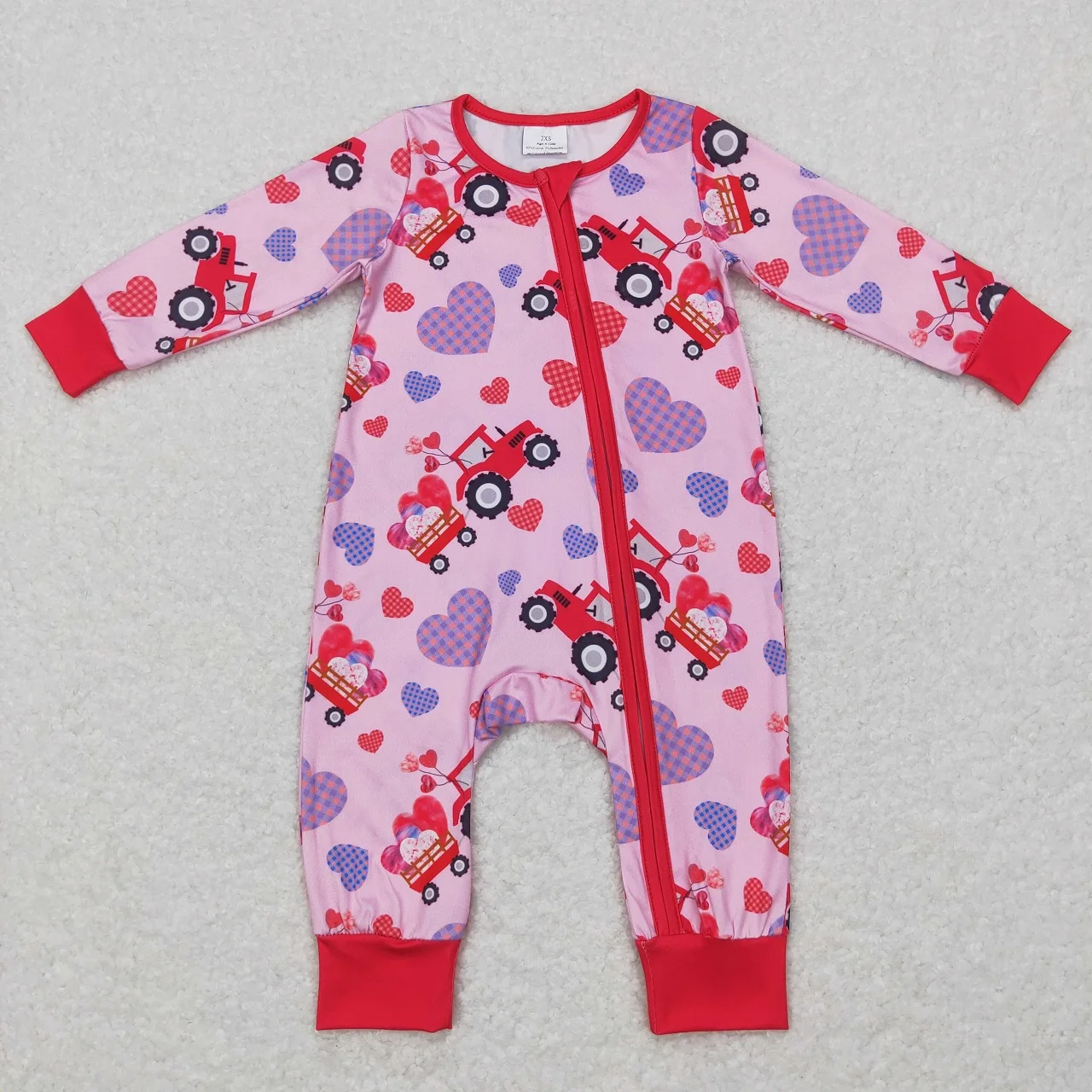 Wholesale Baby Girl Long Sleeves Toddler Valentine's Day Romper Newborn Infant Love Tractors Children Snap Button Heart Jumpsuit