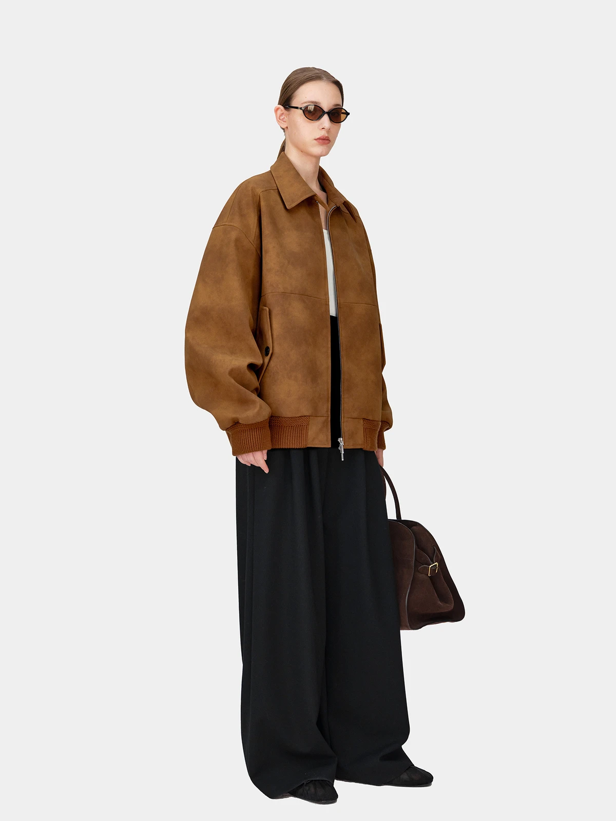 Marllen Retro Nostaic Thiened Pelle scamosciata Casual Allentato Jaet da donna Primavera Nuovo Sle Chiusura con cerniera Lungo Colore Sve