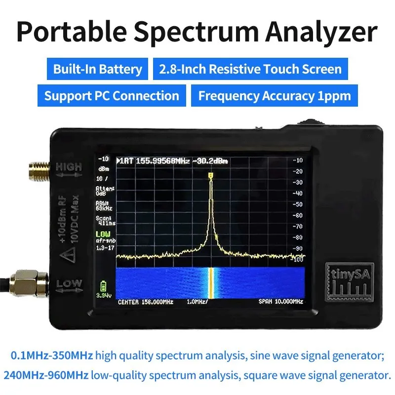 Handheld Tiny Spectrum Analyzer TinySA 2.8 Inch Touch Screen 100kHz to 960MHz Spectrum Analyzer with Battery Support PC Connect