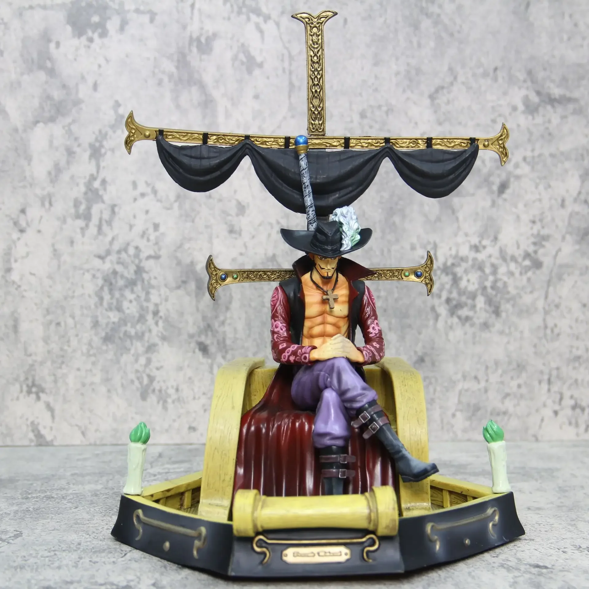 One Piece Dracule Mihawk King Hawkeye Oka Shichibukai Sitting Sailboat Anime Figure  Collection Dolls Figurine Figma Toys