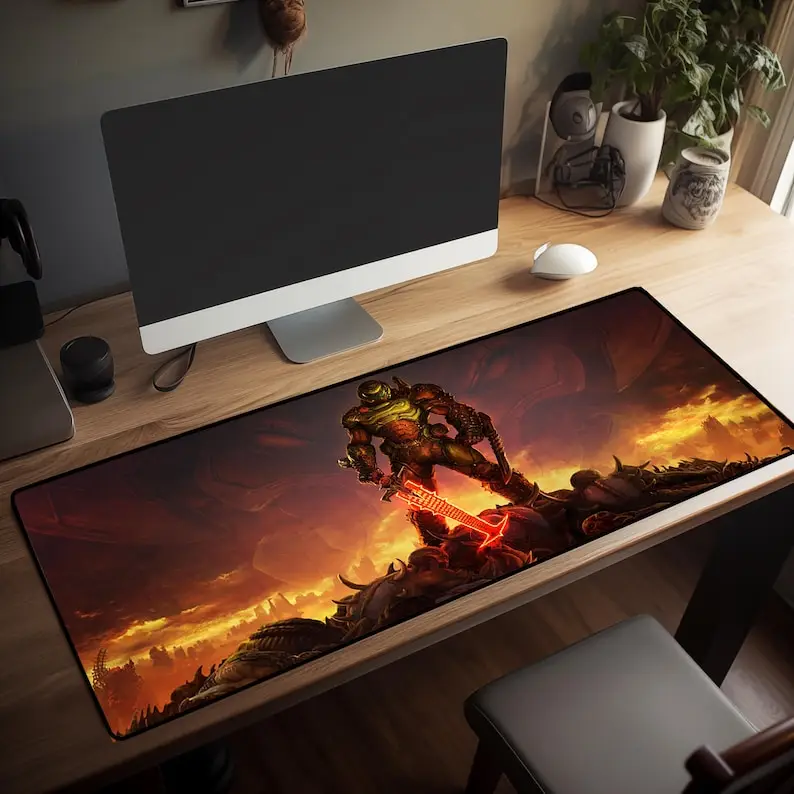 لوحة ماوس الألعاب DOOM: حصيرة مكتب LED RGB، هدية للاعبين #3