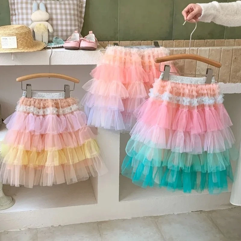 

Юбки для девочек 2026: Летняя детская юбка-тортик «Радуга» из сетки, пышная юбка-пачка для дня рождения, юбка принцессы для девочек-подростков, танцевальная одежда