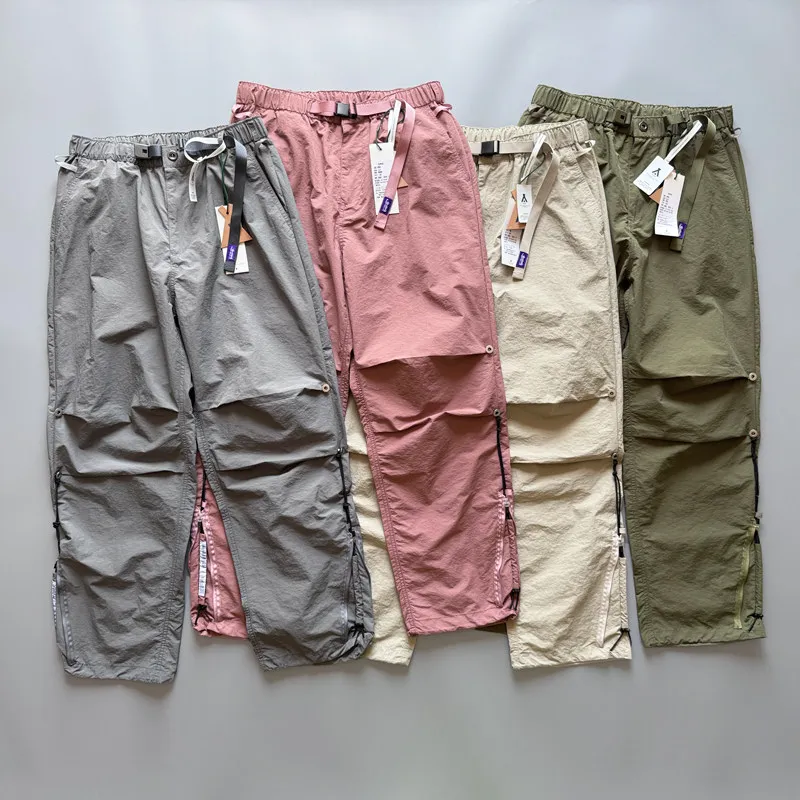 Outdoor Waterproof American-Style Cargo Paratrooper Pants with Attached Small Pouch Loose Straight Wide-Leg Trousers for Men