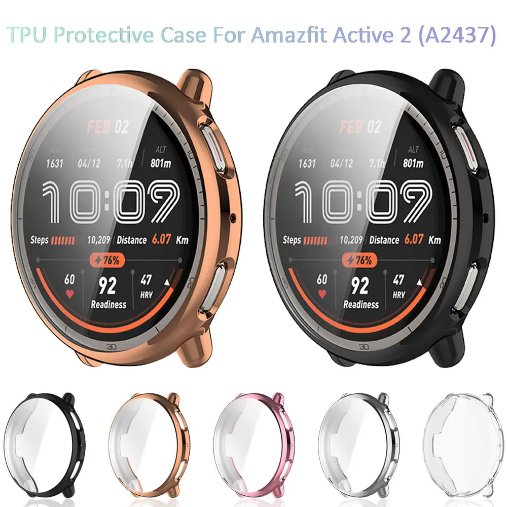 Capa protetora para huami amazfit active 2 (a2437), capa protetora de silicone tpu macio para smartwatch, à prova de choque