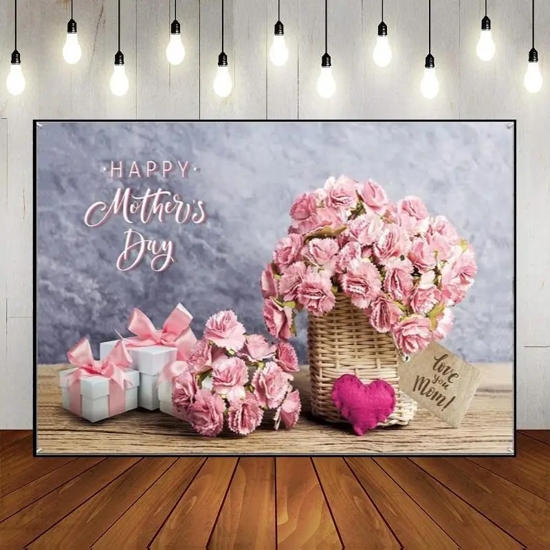 Party Backdrop Family Photography Wall Pink Carnation Decoration Custom Mother's Day Theme Flowers Rose Floral Love Banner Photo