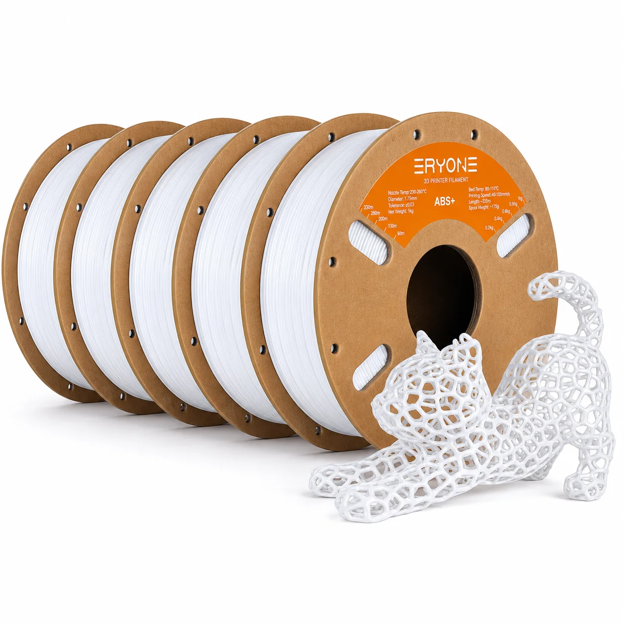 ERYONE 5KG ABS+ Filament 1,75mm, Stark und Langlebig mit Geringer Verformung für Mechanische Teile, 5kg 5 Spulen, Deutschland Lager