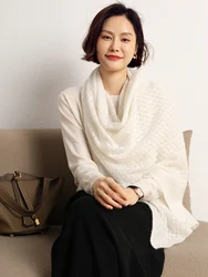 High-end 100% Cashmere Knitted Wraps For Women 2 Purposes Hollow Out Scarf Korea Fashion Pashmina Scarf Warm Soft Wollen Shawls