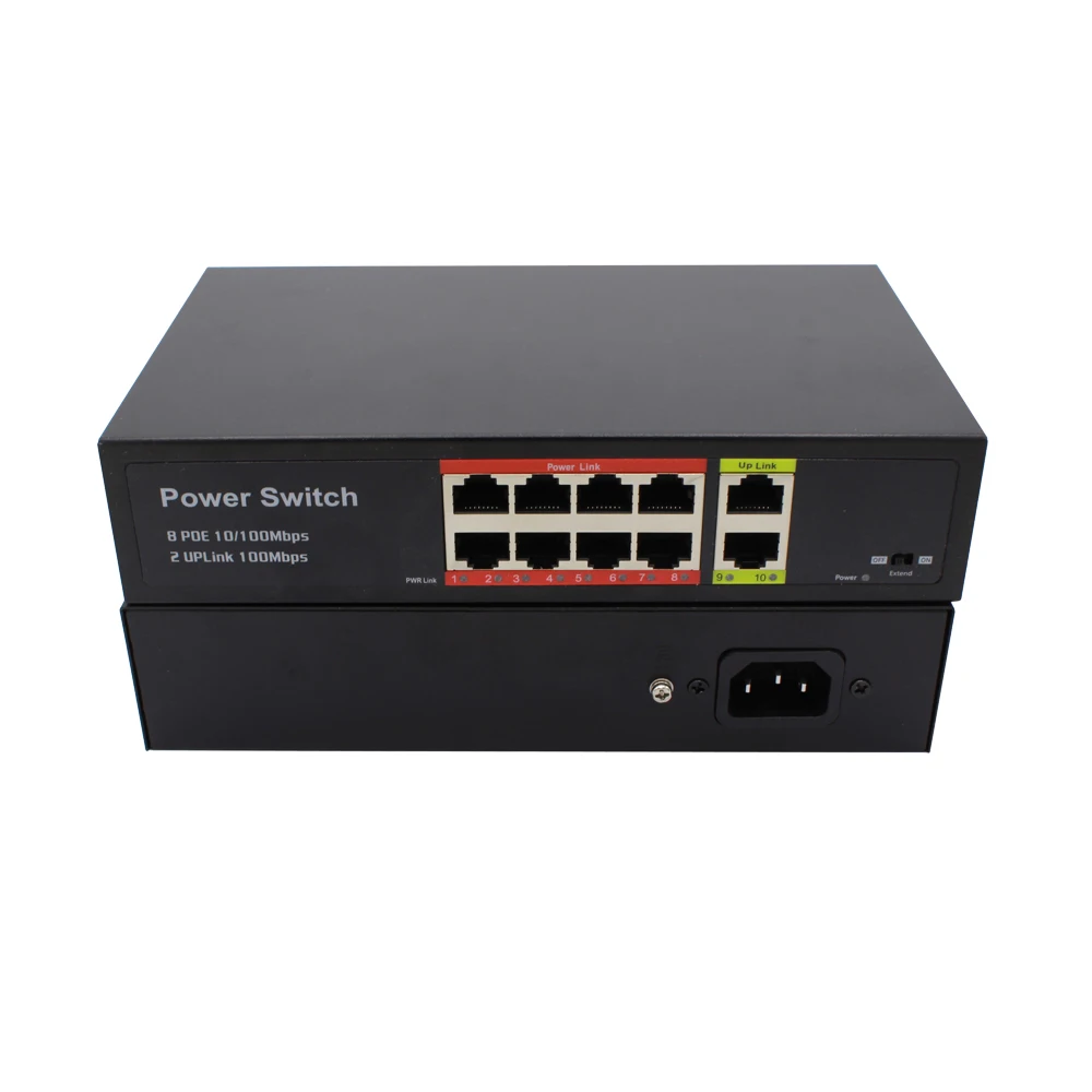 8+2 Port PoE Switch 10/100Mbps 802.3af/at 130W for IP Camera CCTV Surveillance Network