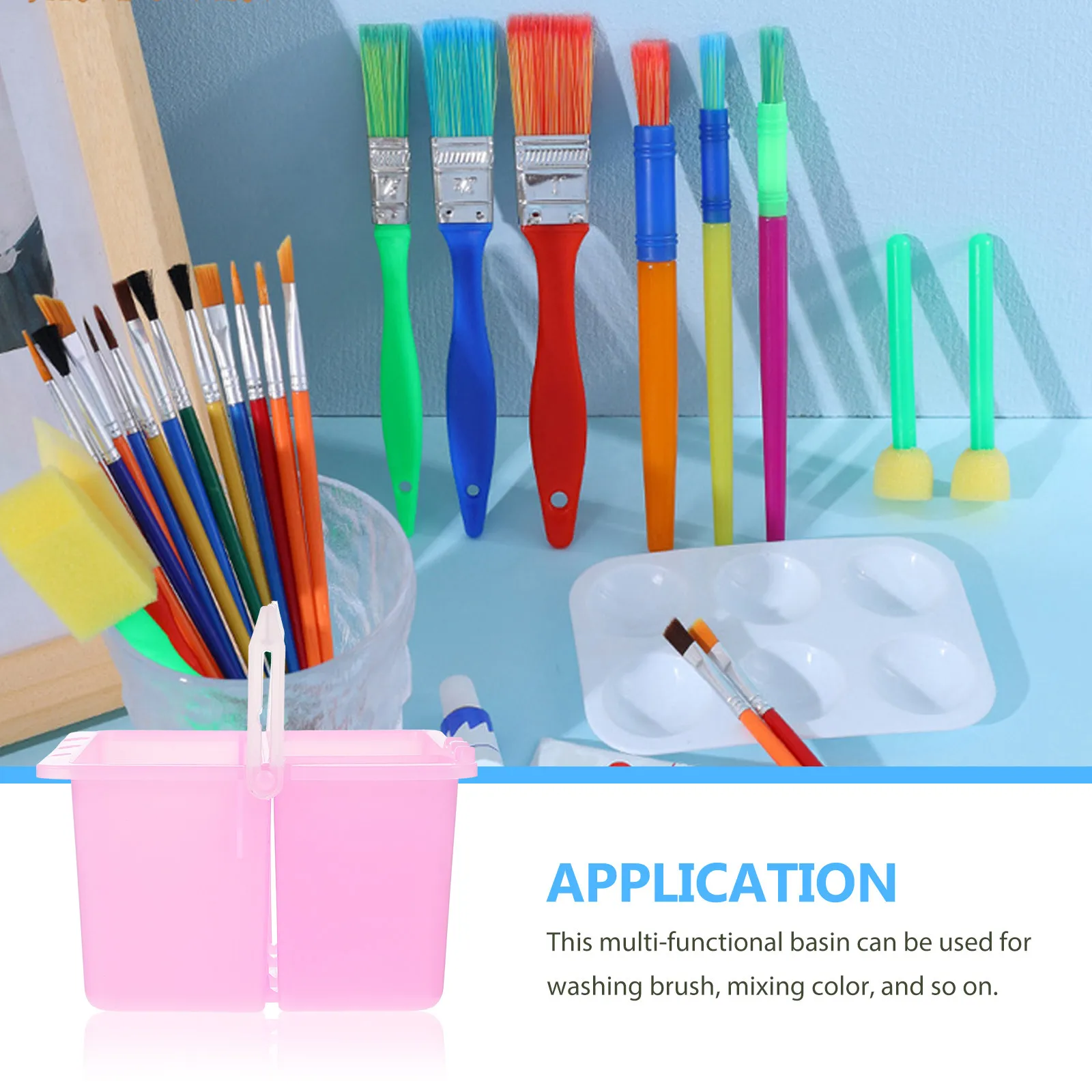 2Pcs Wash Brush Basin Plastic Painting Bucket for Artists Multi Functional Color Mixing Container with Handle Portable Art