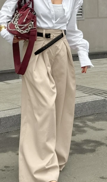 2025 Autumn Fashion Women's Pants Khaki Design High Waisted Temperament Floor Length Casual Pants