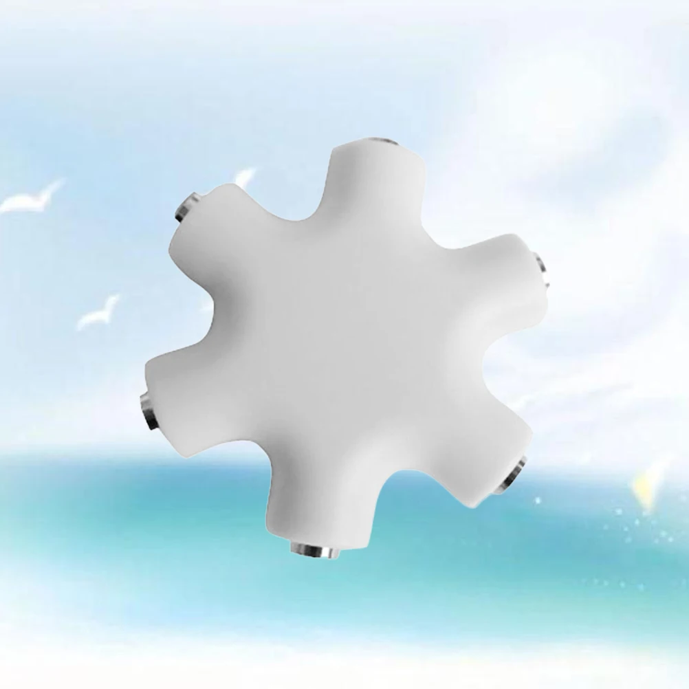 พอร์ต 3.5 มม. ตัวแยกหูฟังสากล 3.5 มม. ตัวแยก 6 ทางอะแดปเตอร์หูฟังสเตอริโอสายสัญญาณเสียงสีขาวแบบพกพา