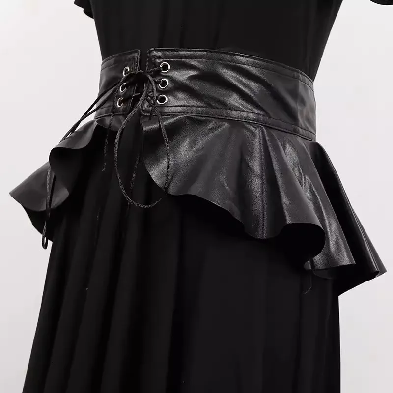 Women's Fashion Black PU Leather Cummerbunds Female Dress Corsets Waistband Belts Decoration Wide Belt R1913