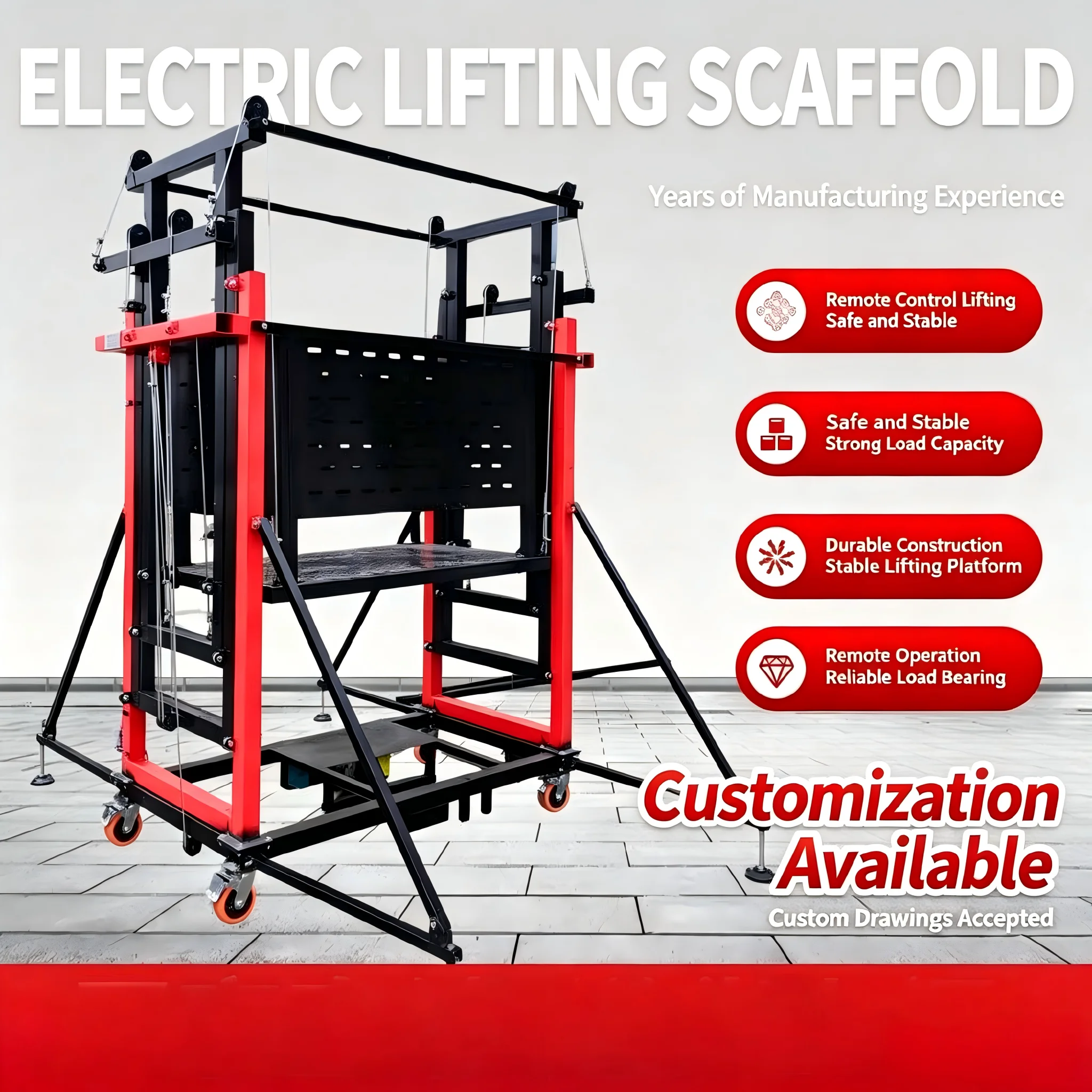 Thickened Steel Electric Elevating Mobile Scaffold Pure Copper Motor Adjustable Support Leg Aerial Work Platform