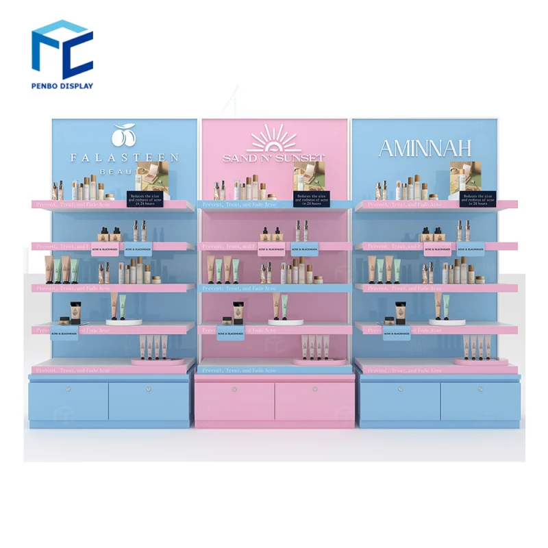 2025customized. luxury makeup display rack pink skin care product display stand nail salon shops furnitures cosmetic storage dis