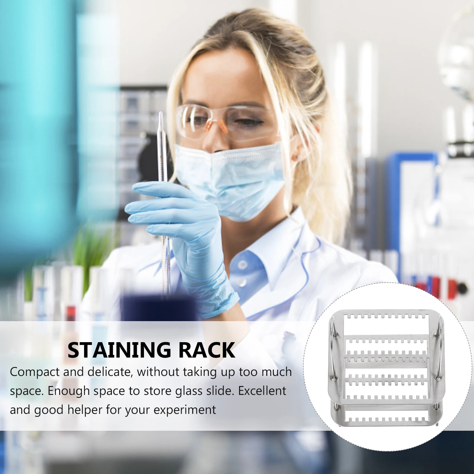 

Stainless Steel 26 Positions Glass Slides Rack Microscope Slides Holder Durable Staining Rack Laboratory Storage