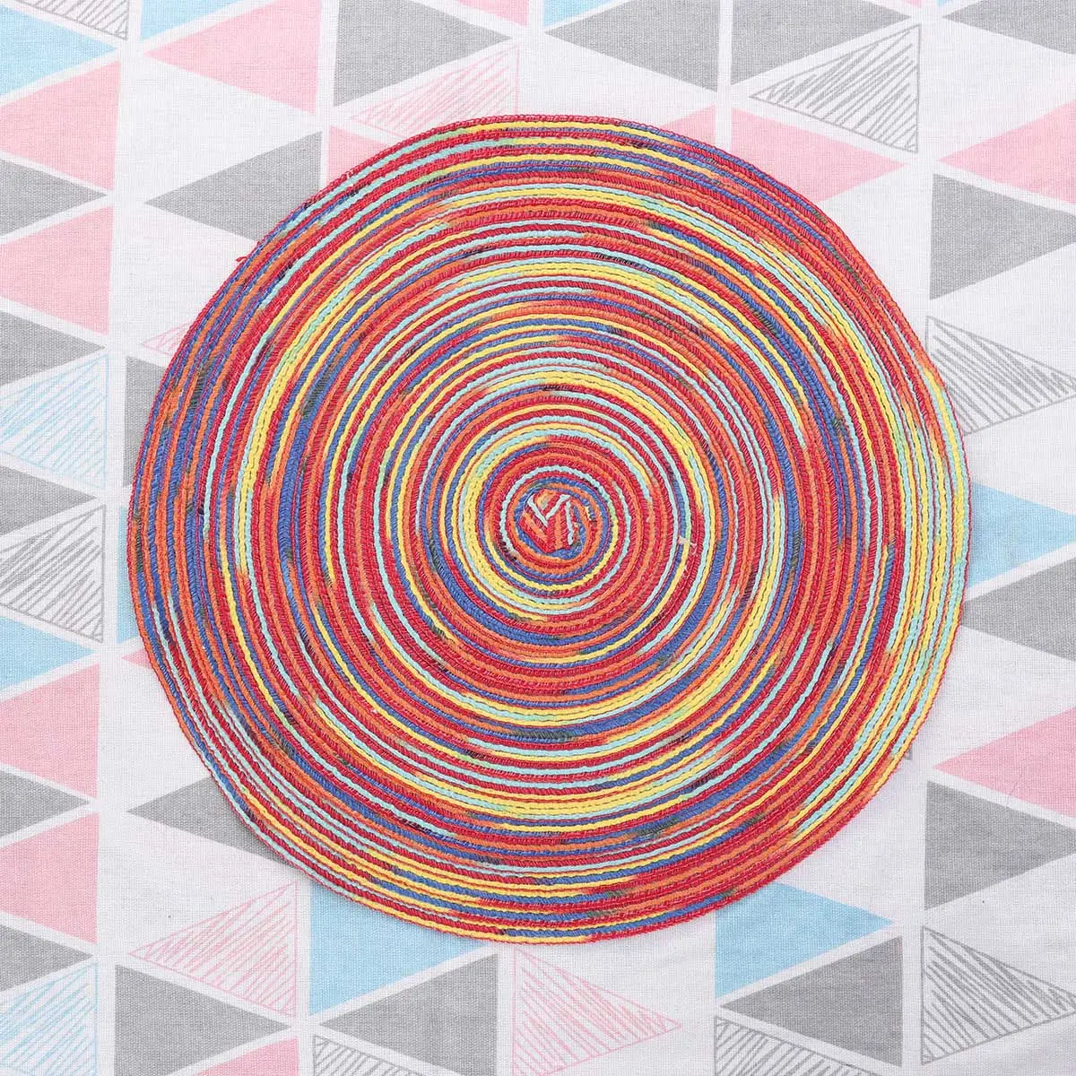 6Pcs Round Cotton Linen Woven Placemat Set Natural Chemical-Free Table Mat Heat Resistant Anti-Skid Dining Coaster for Cups