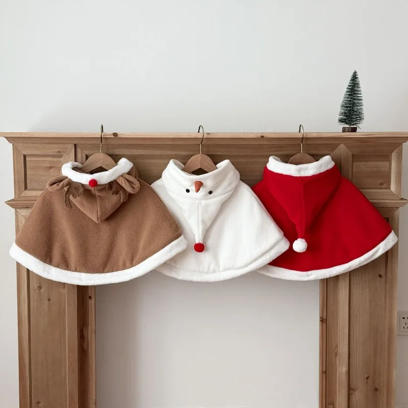 Baby Christmas Cape Korean Style Winter Warm Fleece Hooded Cloak  Infant Toddler Xmas Capecoat for Boys Girls Holiday Clothes