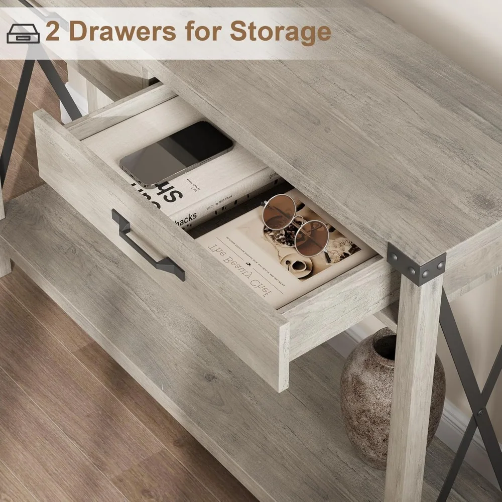 Farmhouse Style Console Table with Storage Drawers for Entryway, Accent Sofa Table with Shelf for Living Room