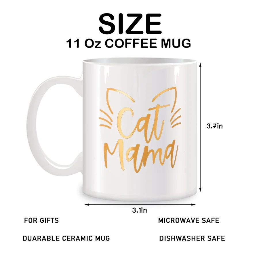 Cat Mama Mugs For Cat Lover Mom Daughter Sister Aunt Wife BFF Birthday Gifts Novelty Coffee Ceramic Tea Cups White 11 oz