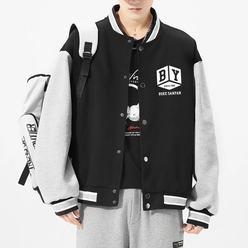 

Мужская весенняя бейсбольная куртка, повседневная, свободного кроя, модная верхняя одежда для молодежи, из полиэфирного волокна, с длинными рукавами, на пуговицах, в стиле колледж.