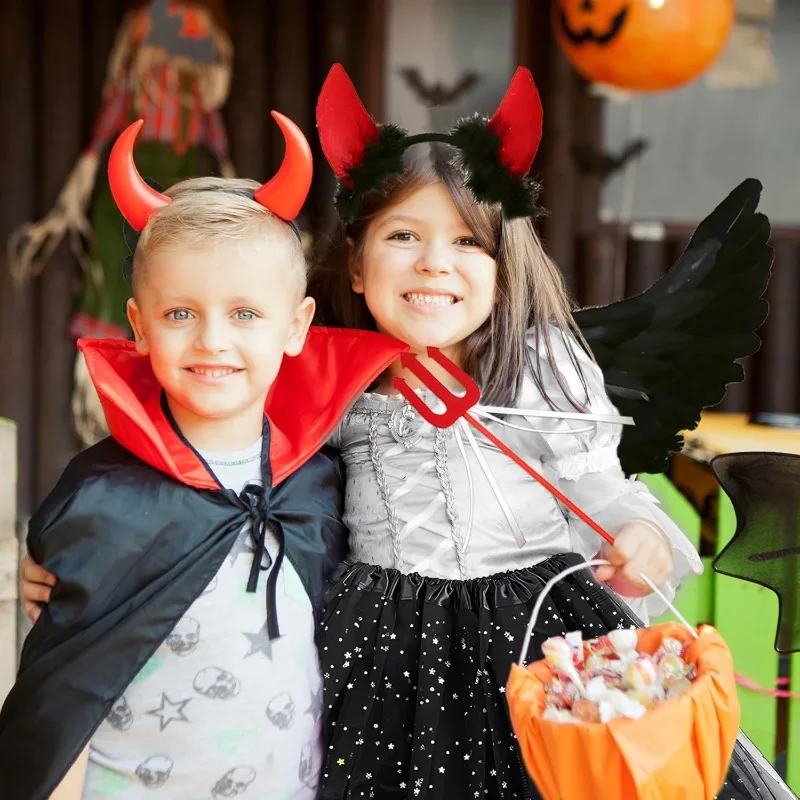 Ali di angeli neri, costumi di Halloween, angeli neri, accessori di abbigliamento da angelo, corno da diavolo, tridente da diavolo