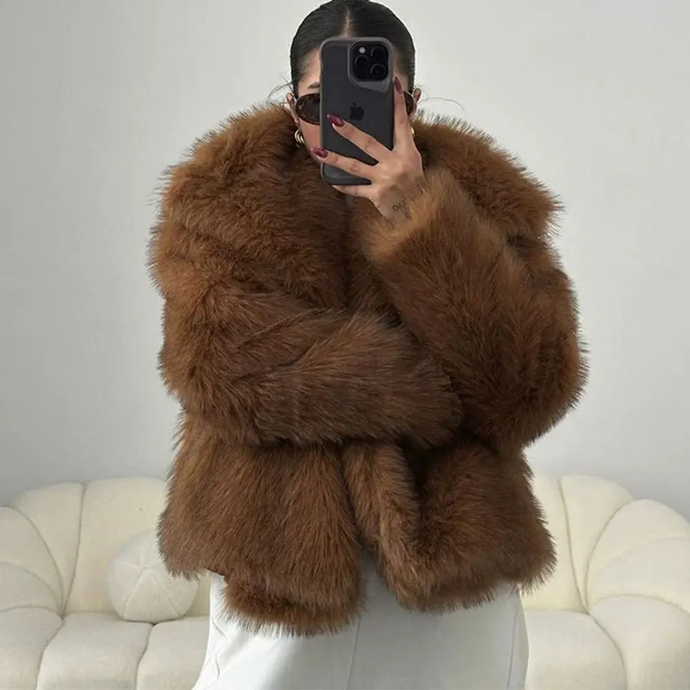 

Winter Warm Thicke Women's Faux Fur Coat Fashion Lapel Long Sleeve Casual Short Jacket Women's Short Top Y2K Street Outerwear