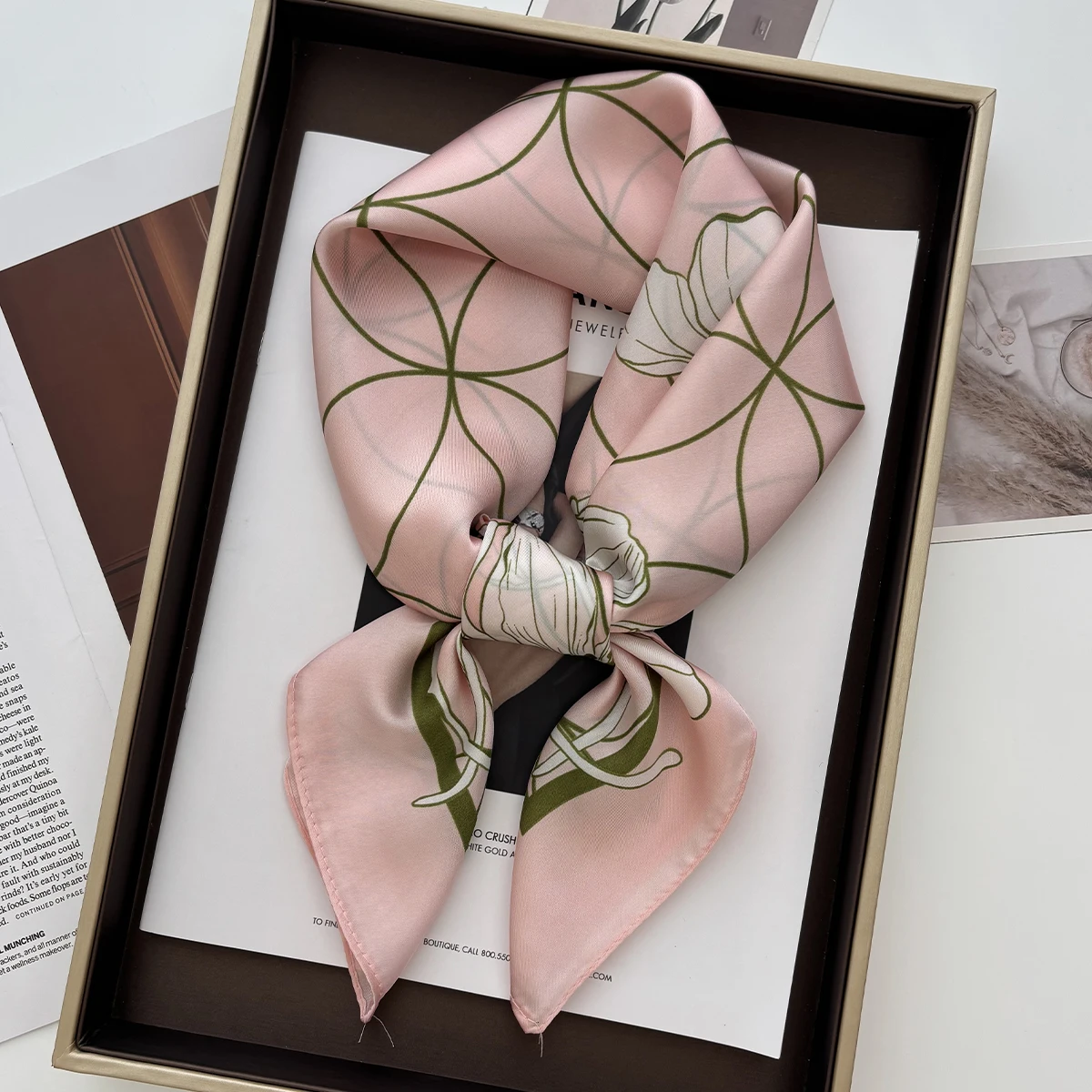 

New Floral Print Shawl Square Scarf for Women Soft Satin Wraps Neckerchief Female Hair Bands Ribbon Headband Bandana