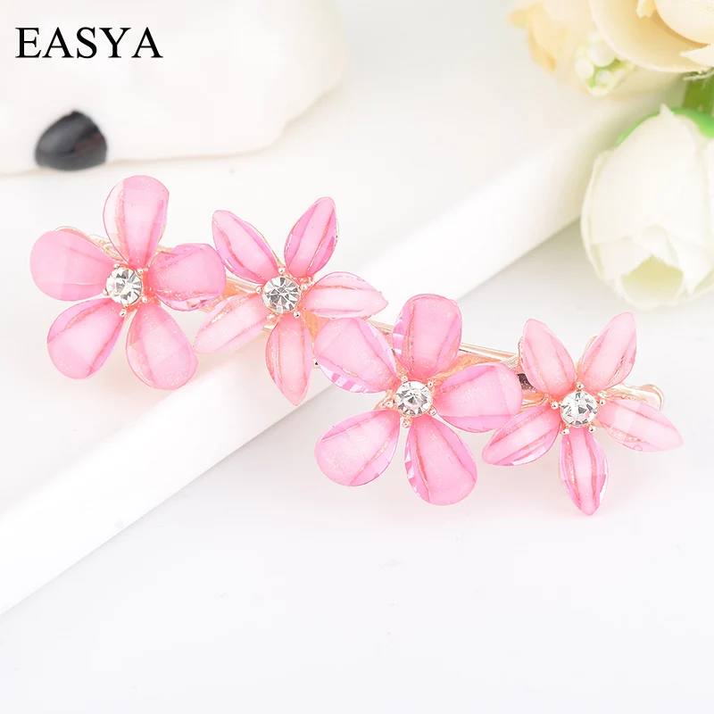 EASYA Elegant Rhinestone Flower Hairpin Barrettes Pins For Women Girls 3 Colors Metal Hair Clip Hairwear Ornaments Jewelry