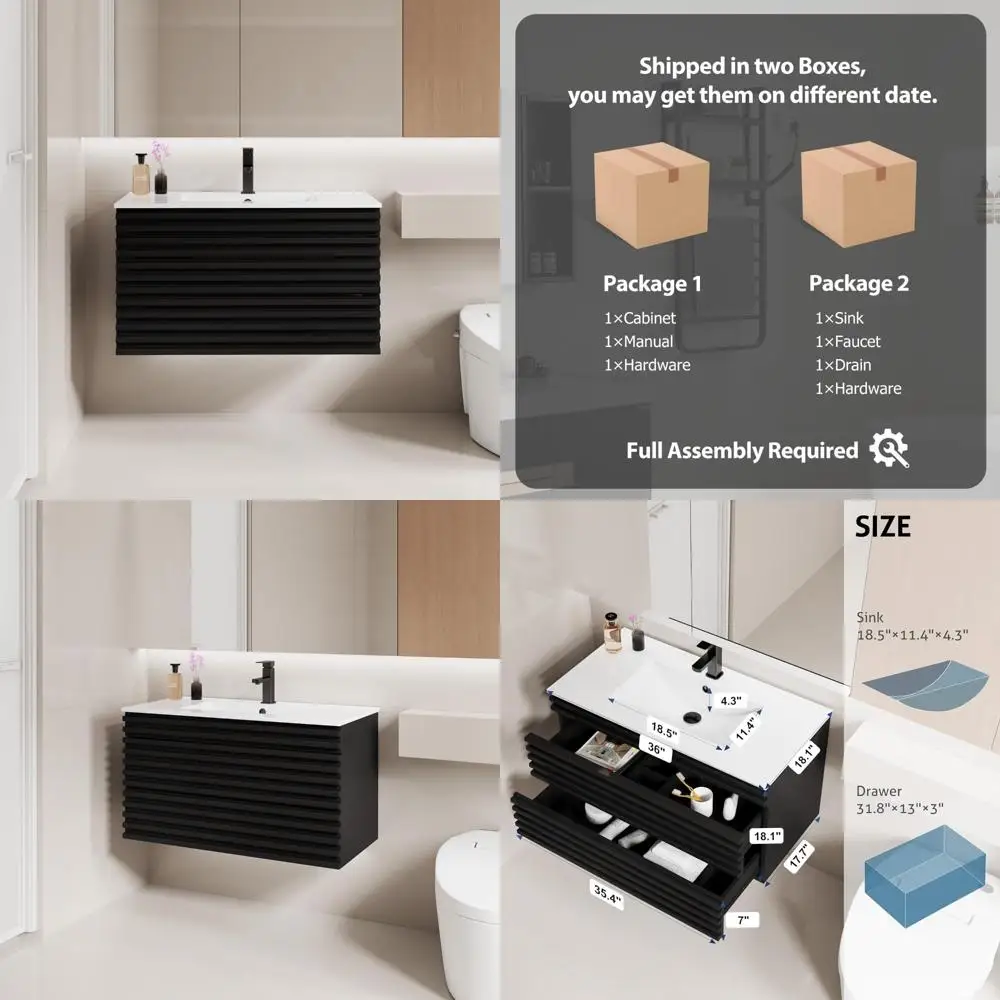 

Современный 36-настенный туалетный столик середины века с керамической раковиной и большим ящиком, водосберегающий смеситель