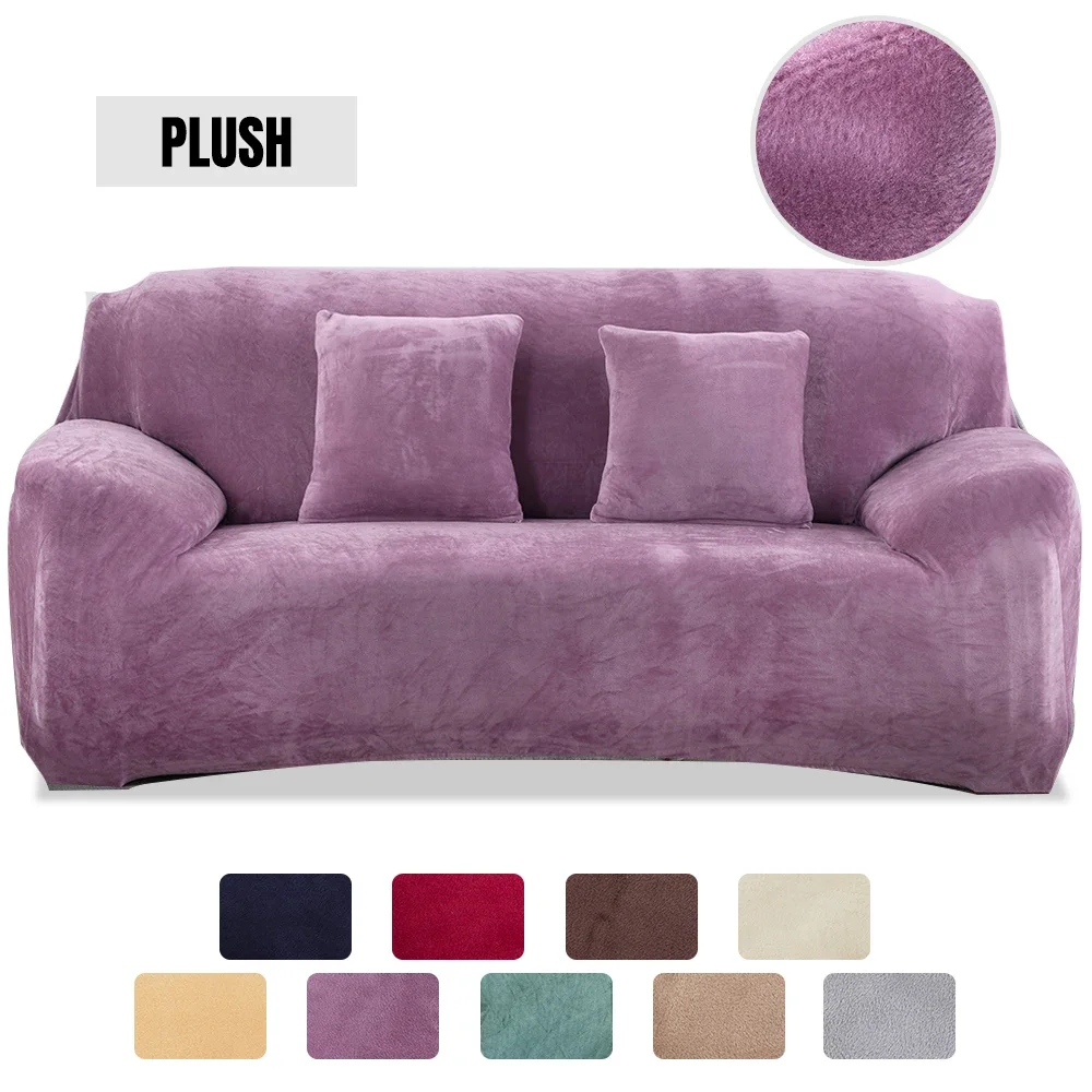 

Velvet Plush Thicken Sofa Cover for Sectional Couch - Elastic All-inclusive Chaise Longue L Shaped Corner Covers for Living Room