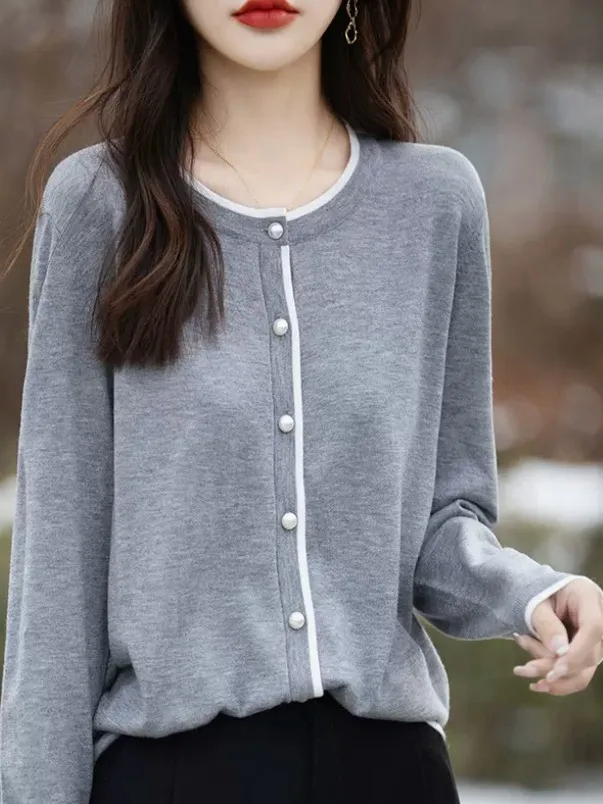 

Распродажа: Легкий вязаный кардиган с круглым вырезом, мягкий, с длинными рукавами, повседневный, для ношения под одеждой, модный, люксовый, женский