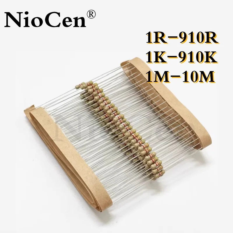 （100PCS）1/4W Carbon Film Resistors 5% 0.25W 1R-10M 10R 47R 100R 220R 1K 10K 4K7 100K 560K 1M 3M3 ohm Color Ring Resistance