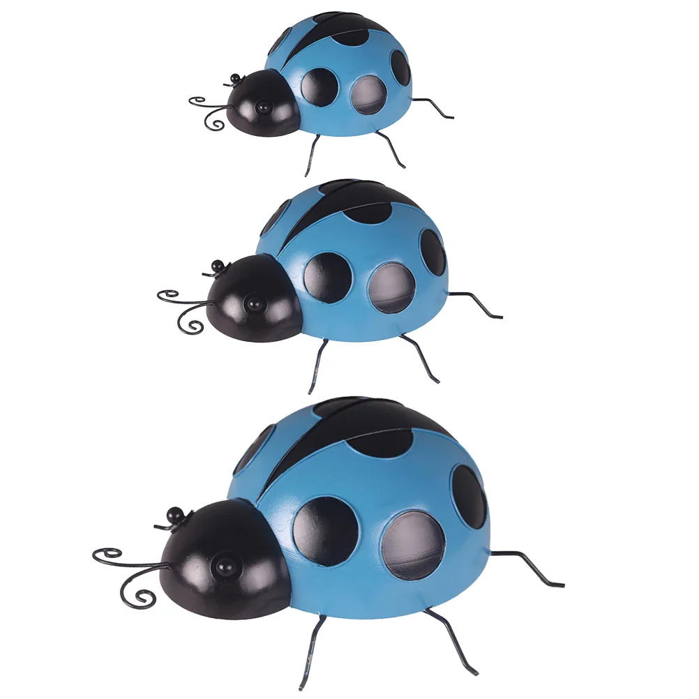 

3Pcs Simulation Ladybug Decorations Premium Iron Durable Garden Lawn Outdoor Ornament Set Exquisite Creative Home Table Porch