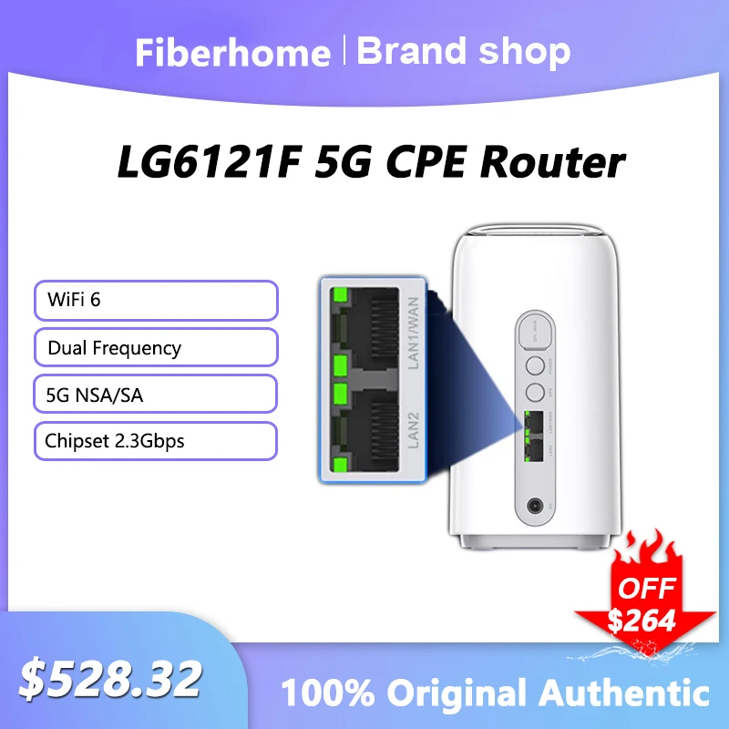 

Unlocked Fiberhome 5G CPE Indoor Router LG6121F Wireless Modem WiFi Sim Card NSA+SA Cat19 Mobile Hotspot Wifi 6 Signal Repeater