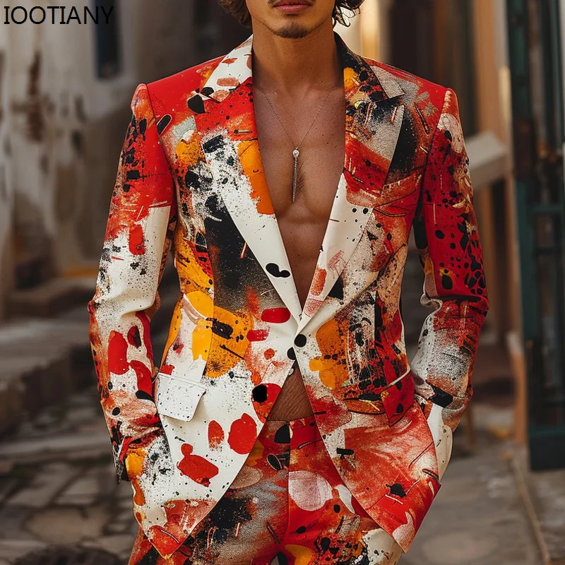 Traje informal de Graffiti para hombre, chaqueta con estampado colorido, pantalones, moda americana, conjunto de espectáculo de escenario para Bar