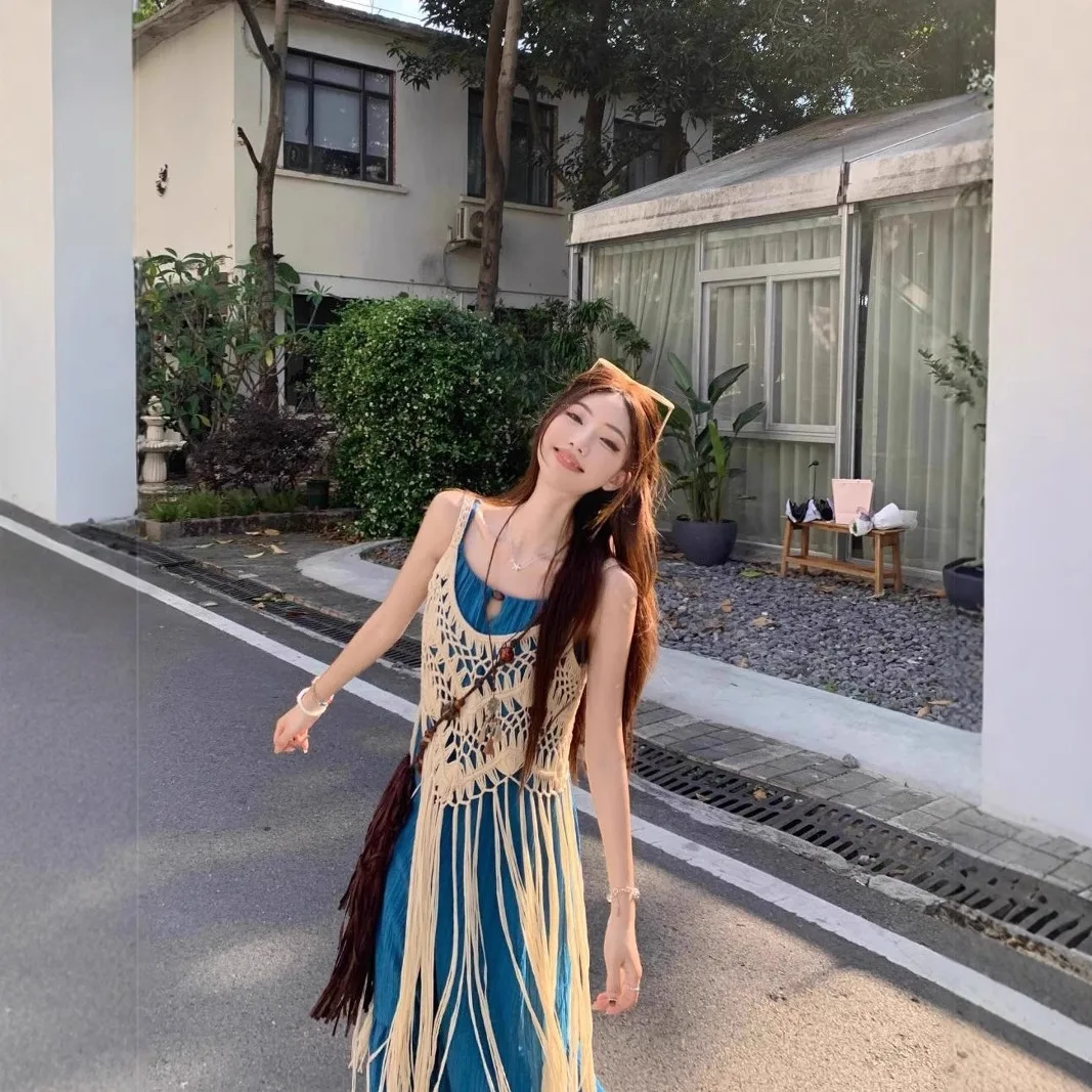 Holiday Wind Fringe Design Sense Stacked Through Hollow Blouse Women, Beach Dress